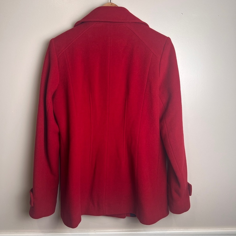 Anne Klein Vibrant Red Pea Coat Size Medium EUC - Picture 3 of 6
